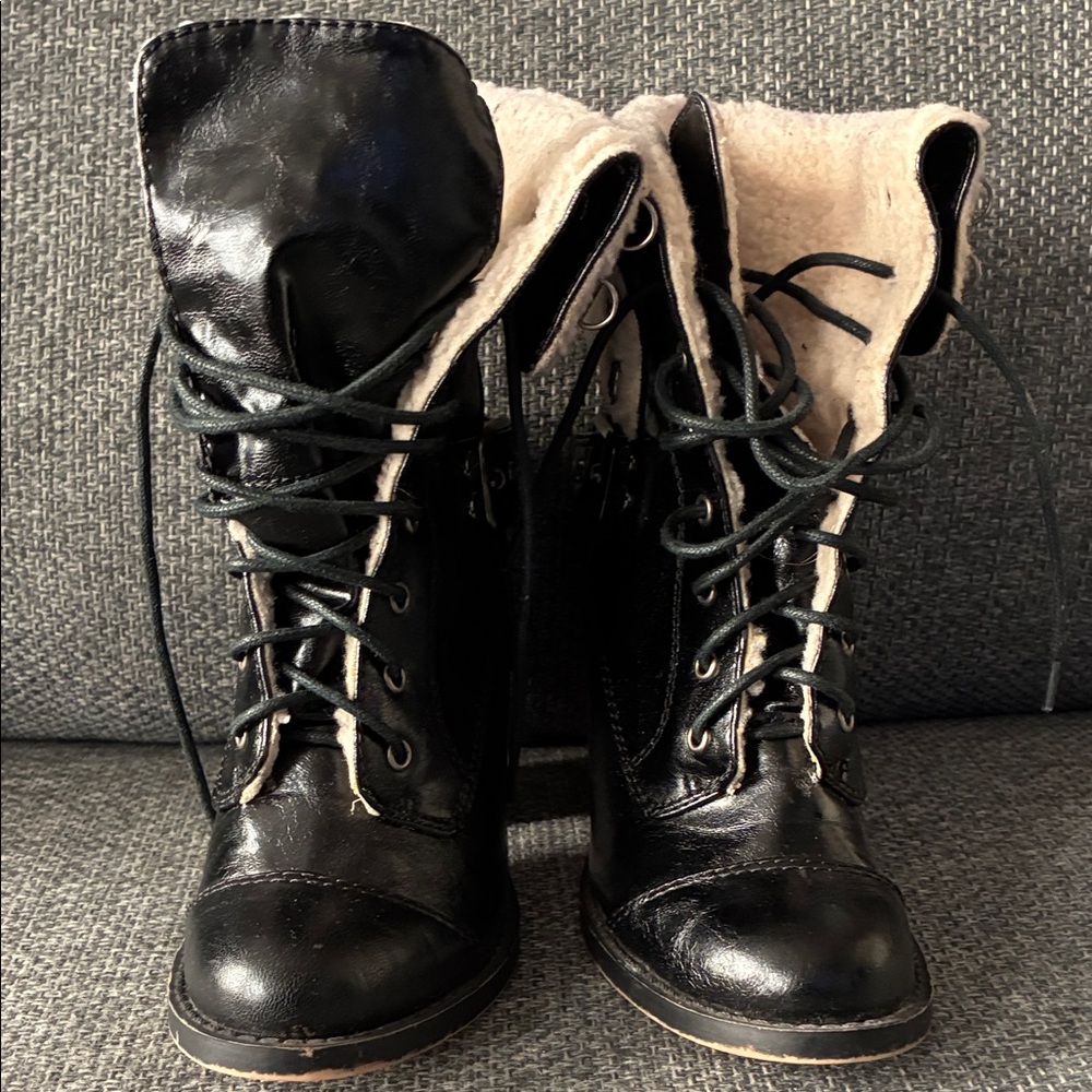 Chinese Laundry Black Combat Boots with Cream Lining